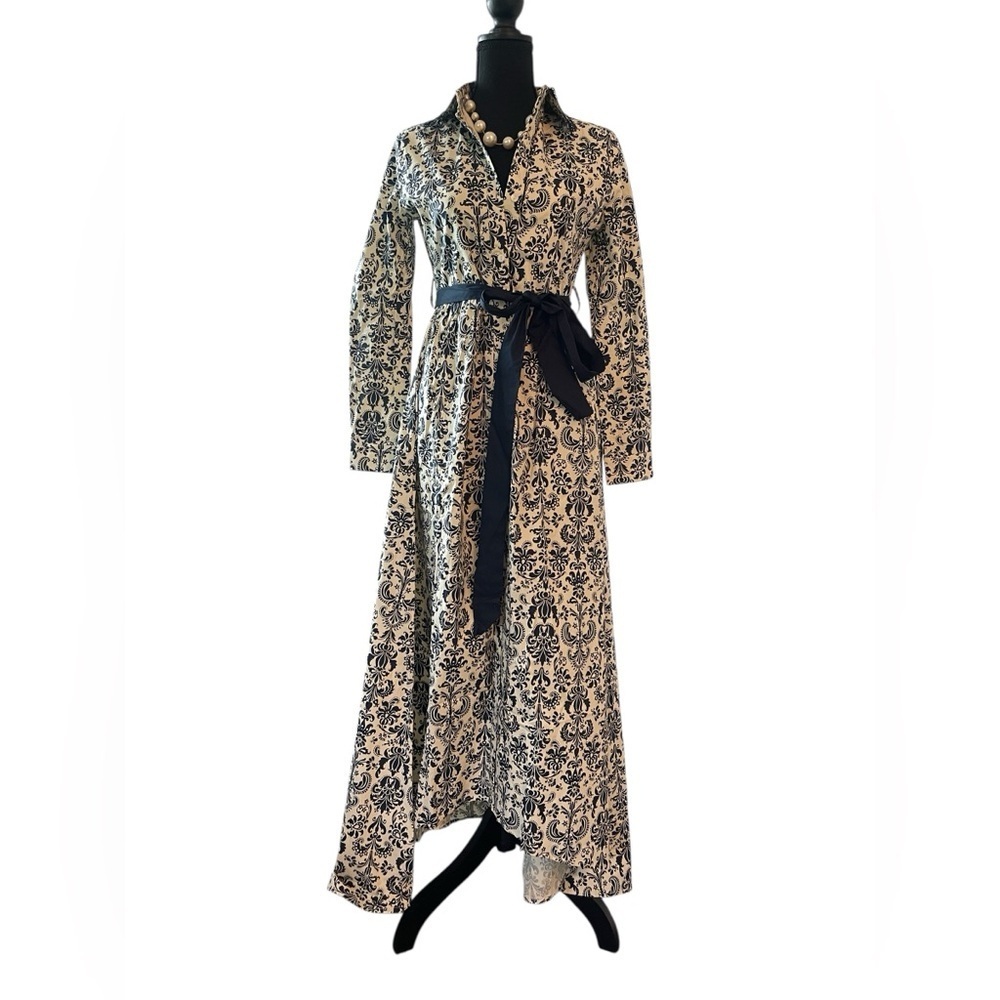 Trish Scully Costance Maxi Dress NWT Size 0 | Navy Damask Cottagecore Button-Up - Picture 5 of 12